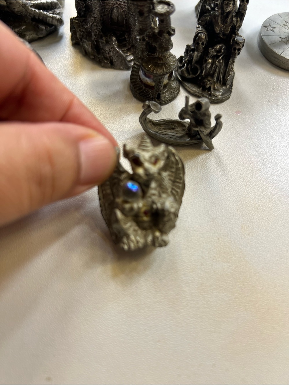 Pewter Fantasy Dragon Figurine Set with Accents - Metallic Gray - Picture 14 of 16